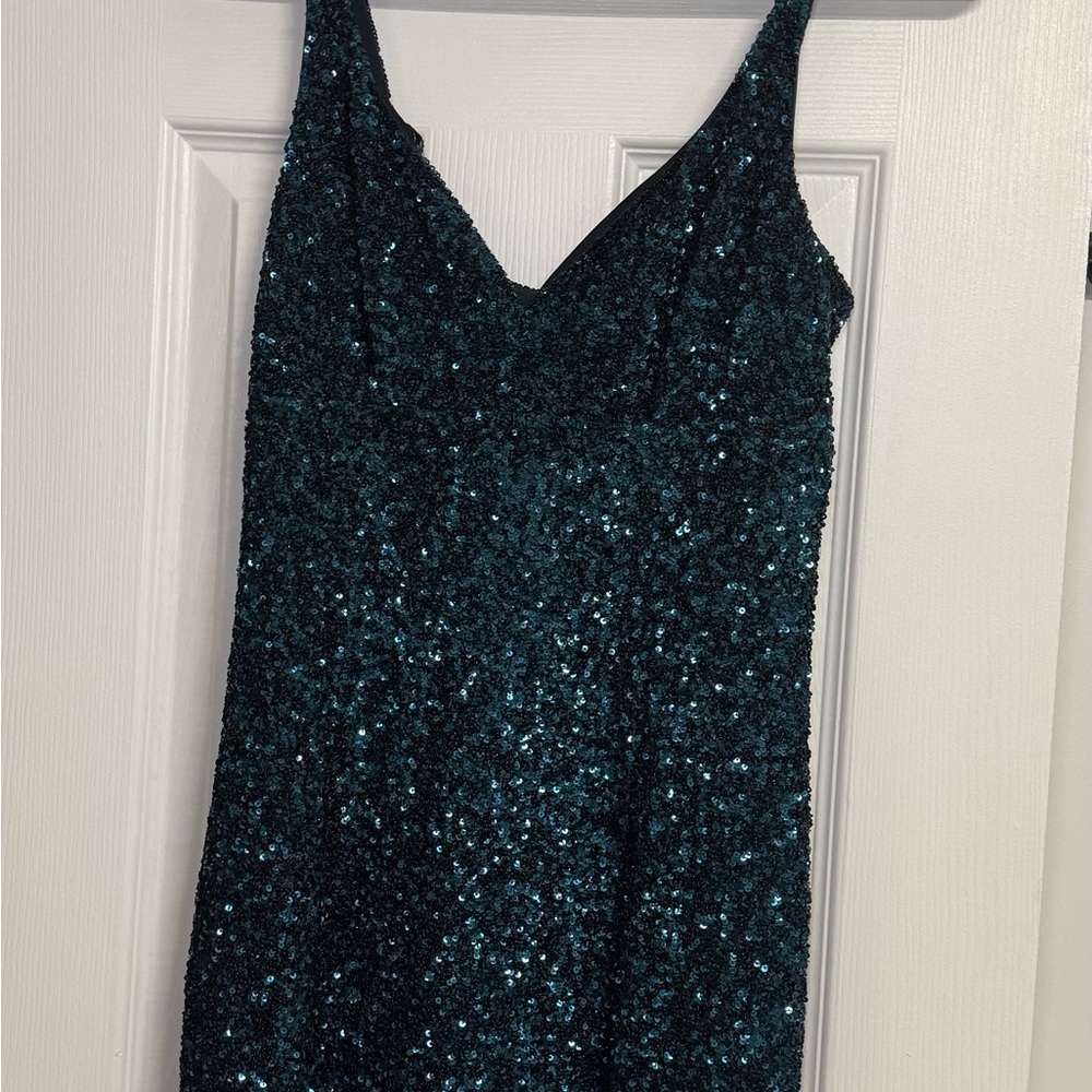 L'Wren Scott Blue/Green Sequin Sheath Mini Dress